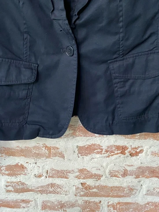 VGEC TALBOTS Dark Navy Ruffle-Trim Blazer with Long Sleeves Lined - Picture 3 of 5